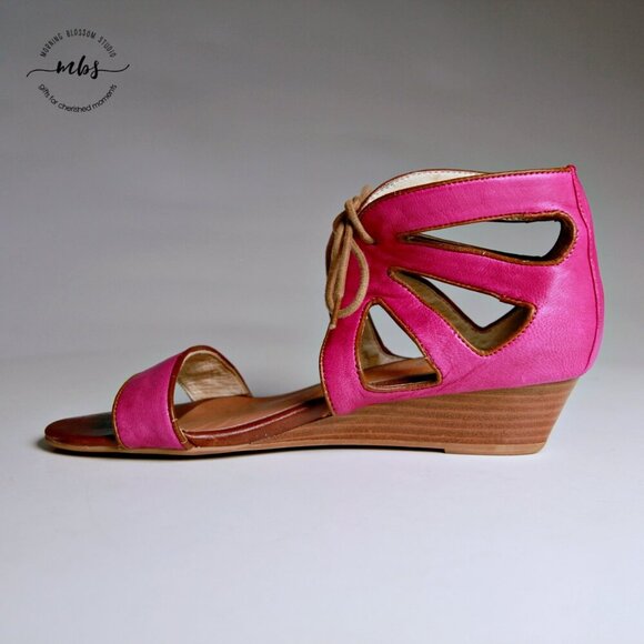 Jeffrey Campbell Ibiza Roller Leather Open Toe Wedge Sandals Pink Women Size 7 - Picture 7 of 12